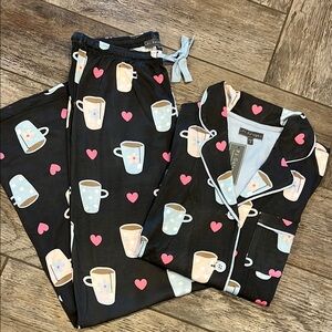PJ Salvage Black and Pink Pajama Set with Whimsical Print